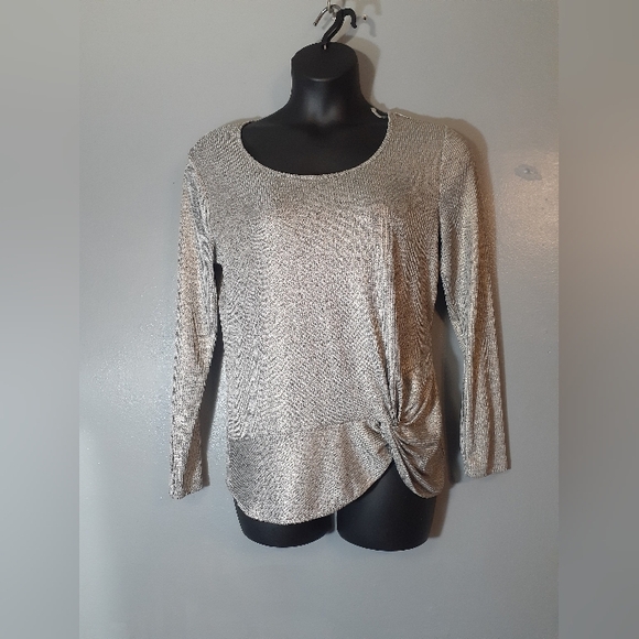INC International Concepts Tops - INC International Concepts Shimmering Metallic Long Sleeve Top
